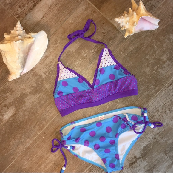 👙Justice Blue/Purple Dot Bikini Size 10👙 - Picture 2 of 6